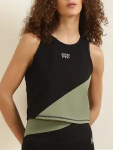 DKNY Olive Green & Black Colourblocked Top