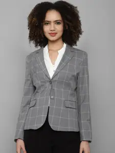 Allen Solly Woman Women Grey Checked Patterned Single-Breasted Formal Blazer