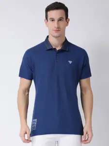Club York Men Blue Solid Polo Collar T-shirt