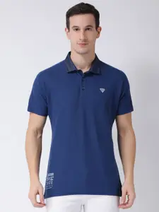 Club York Men Blue Solid Polo Collar T-shirt
