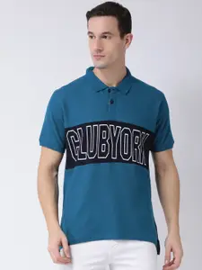 Club York Men Teal Typography Printed Cotton T-shirt