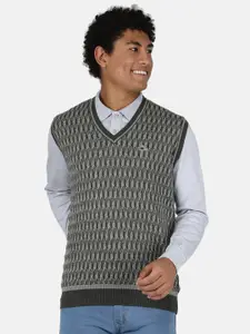 Monte Carlo Men Olive Green & White Wool  Sweater Vest