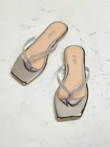 Ginger by Lifestyle Women Grey T-Strap Flats