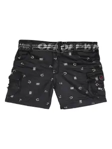 V-Mart Boys Black Conversational Printed Cargo Shorts