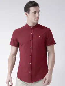 Club York Men Maroon Solid Cotton Standard Casual Shirt