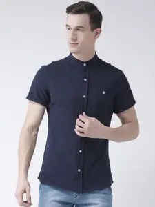 Club York Men Navy Blue Solid Standard Casual Shirt