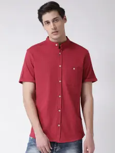 Club York Men Red Solid Cotton Regular Fit Casual Shirt