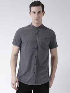 Club York Men Charcoal Grey Solid Standard Casual Shirt