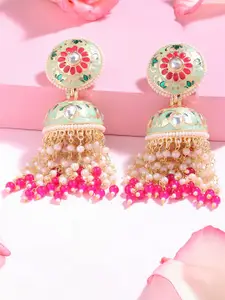 Zaveri Pearls Pink & Gold Plated Contemporary Jhumkas Earrings