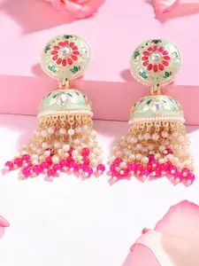 Zaveri Pearls Pink & Gold Plated Contemporary Jhumkas Earrings