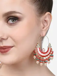 Zaveri Pearls Multicoloured & Gold Plated Crescent Shaped Chandbalis Earrings