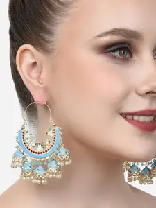 Zaveri Pearls Blue & Gold Plated Crescent Shaped Chandbalis Earrings