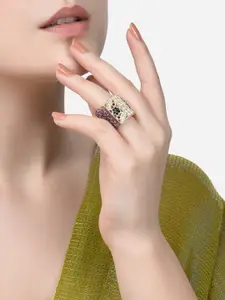Zaveri Pearls Women Gold-Plated Purple & White Pearl Beaded Finger Ring