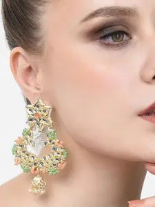 Zaveri Pearls Peach-Coloured & Green Contemporary Chandbalis Earrings