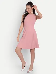 ISAM Pink Fit & Flare Mini Cotton Dress