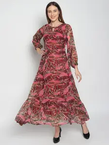 ISAM Women Pink Floral Chiffon Maxi Dress