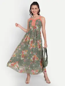 ISAM Green Floral Chiffon Maxi Dress