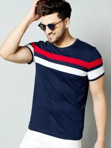 AUSK Men Blue Colorblocked Cotton T-shirt With Mask