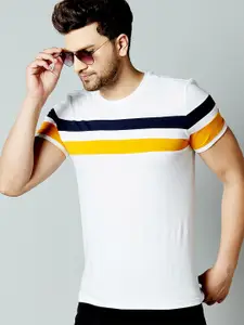 AUSK Men White Printed Striped Round Neck T-shirt