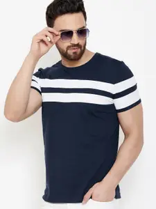 AUSK Men Blue Printed Striped Round Neck T-shirt