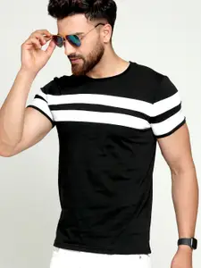 AUSK Men Black Striped T-shirt with Mask