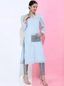 Vishudh Women Blue Floral Printed Gotta Patti Kurta