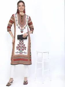 Vishudh Women White & Red Ethnic Motifs Printed Kurta
