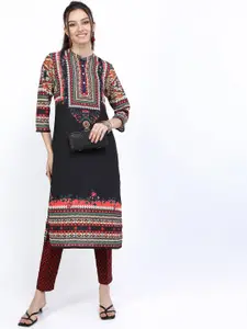 Vishudh Women Black & Red Ethnic Motifs Printed Kurta