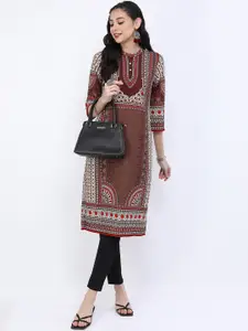 Vishudh Women Brown Ethnic Motifs Printed Kurta