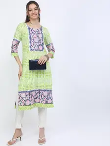 Vishudh Women Green Printed Straight Kurta