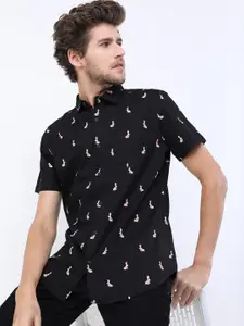 HIGHLANDER Men Black Slim Fit Printed  Cotton Casual Shirt