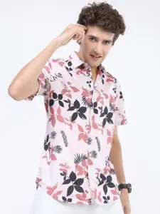 HIGHLANDER Men Pink Tropical Printed Slim Fit Casual Shirt