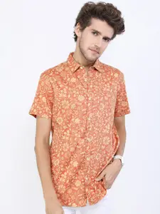 HIGHLANDER Men Orange Slim Fit Floral Printed Casual Shirt