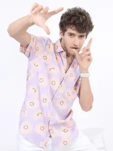 HIGHLANDER Men Lavender Slim Fit Printed Casual Shirt