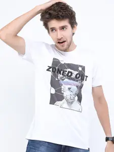 HIGHLANDER Men White Printed Slim Fit T-shirt
