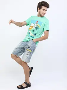 HIGHLANDER Men Green Graphic Printed Tropical Slim Fit T-shirt