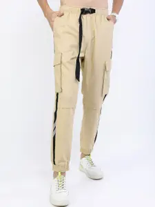 HIGHLANDER Men Beige Joggers Cargo Pocket Trousers