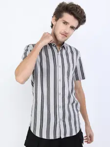 HIGHLANDER Men Grey Slim Fit Striped Casual Shirt