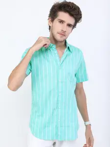 HIGHLANDER Men Sea Green Slim Fit Striped Casual Shirt