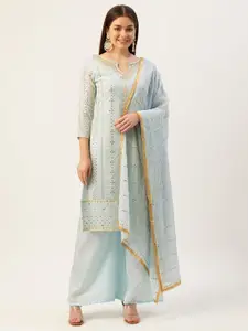 cbazaar Blue & Golden Embroidered Unstitched Dress Material