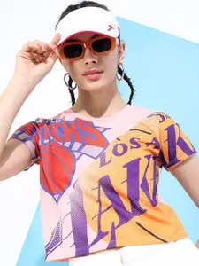 Tokyo Talkies Women Pink & Red Printed Slim Fit Sports T-shirt