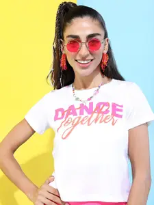 Tokyo Talkies Women White Printed Slim Fit T-shirt