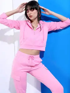 Tokyo Talkies Pink Hooded Zip Closure Top