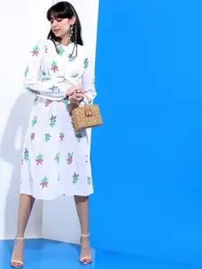 Tokyo Talkies White Floral Crepe A-Line Dress