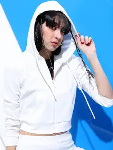 Tokyo Talkies Women White Hooded Sweatshirt