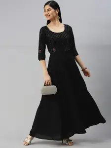 Swishchick Black Embellished Ethnic Maxi Dress