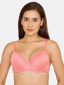 Zivame Pink Abstract Underwired Lightly Padded Bra
