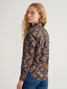 GANT Navy Blue & Brown Floral Shirt Style Pure Cotton Top