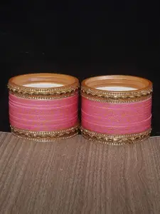 LUCKY JEWELLERY Pink CZ & Kundan Studded Punjabi Bridal Bangle Set