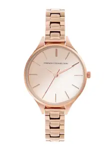 French Connection Women Rose Gold-Toned Embellished Dial & Rose Gold Toned Stainless Steel Bracelet Style Watch